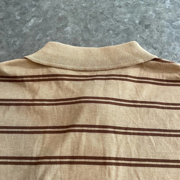NWT Vintage Polo Shirt Mens Small Sparetime Single Stitch Retro Brown Tan Stripe - Picture 8 of 10